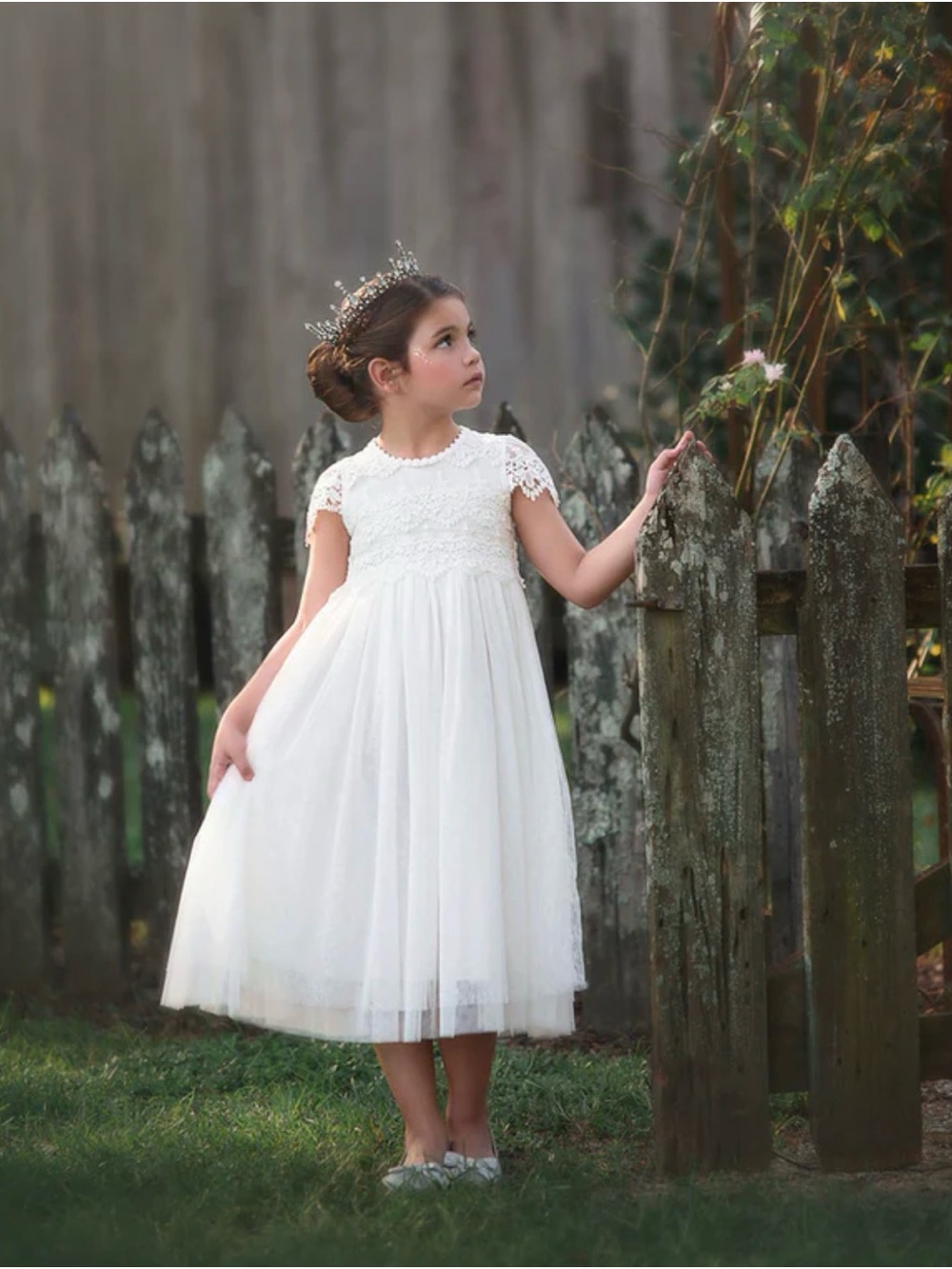 Trish Scully White Lace Flower Girl Dress Wedding First Communion Beach Photos
